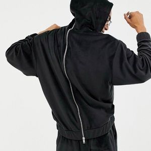 ASOS x LaQuan Smith Black Velvet Hooded Sweatshirt w/ back zip Size Medium